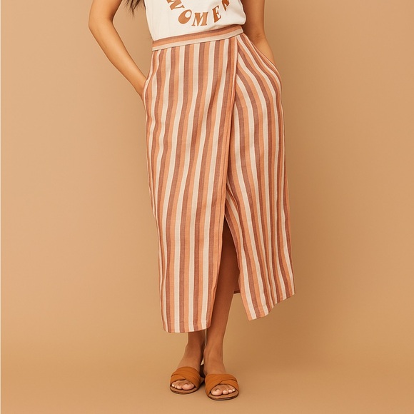 Madewell Dresses & Skirts - Madewell Striped Linen Midi Skirt Size Large
